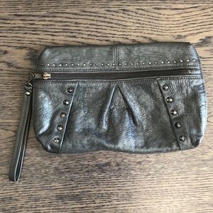 BR gunmetal clutch w/wristlet & interior pocket